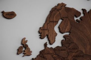 Skandinavien geografisch auf Holz abgebildet